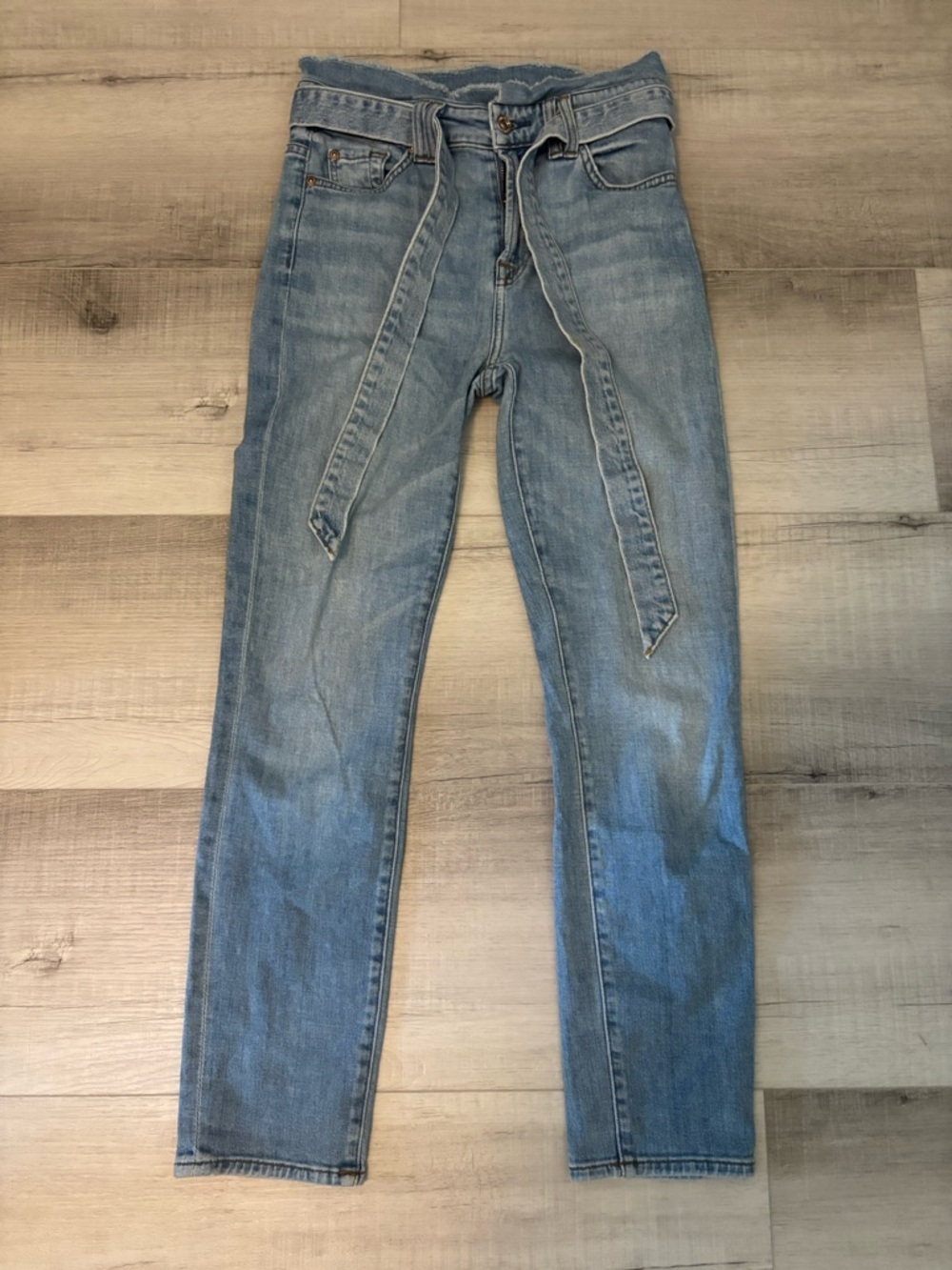 7 For All Mankind Paperbag Waist Belted High Rise Skinny Jeans 26